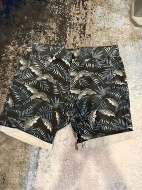 Primark Black Tropical Leaf Print Shorts with Blue Accents